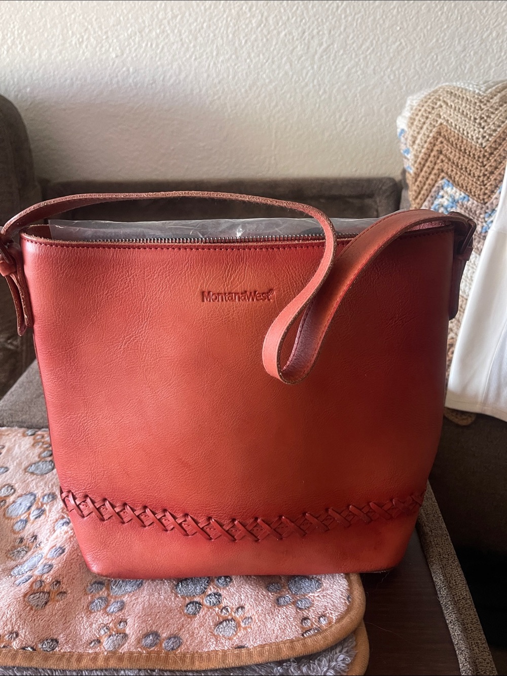 Montana West Rust Leather Shoulder Conceal Carry Bucket Bag